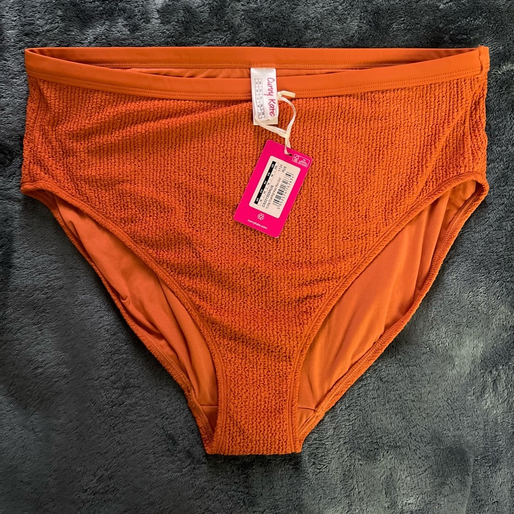 Orange High-Waisted Bikini Bottom with Full Coverage